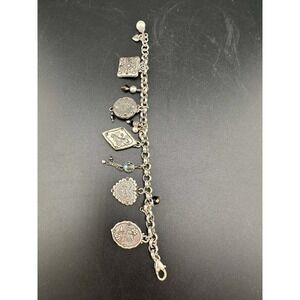 Vintage Silver Tone Photo‎ Locket Charm Bracelet Pearl Bead Accents 051 (49)